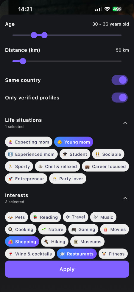 Purple app feed screen