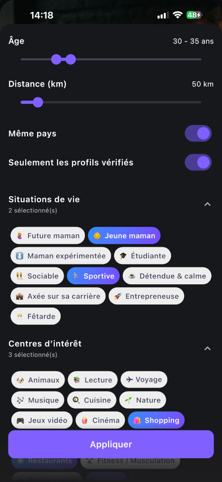 Purple app feed screen